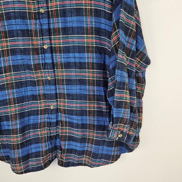 American Eagle XL Plaid Button Down Flannel Shirt Blue Cozy Fall Grunge Layering - Picture 5 of 11